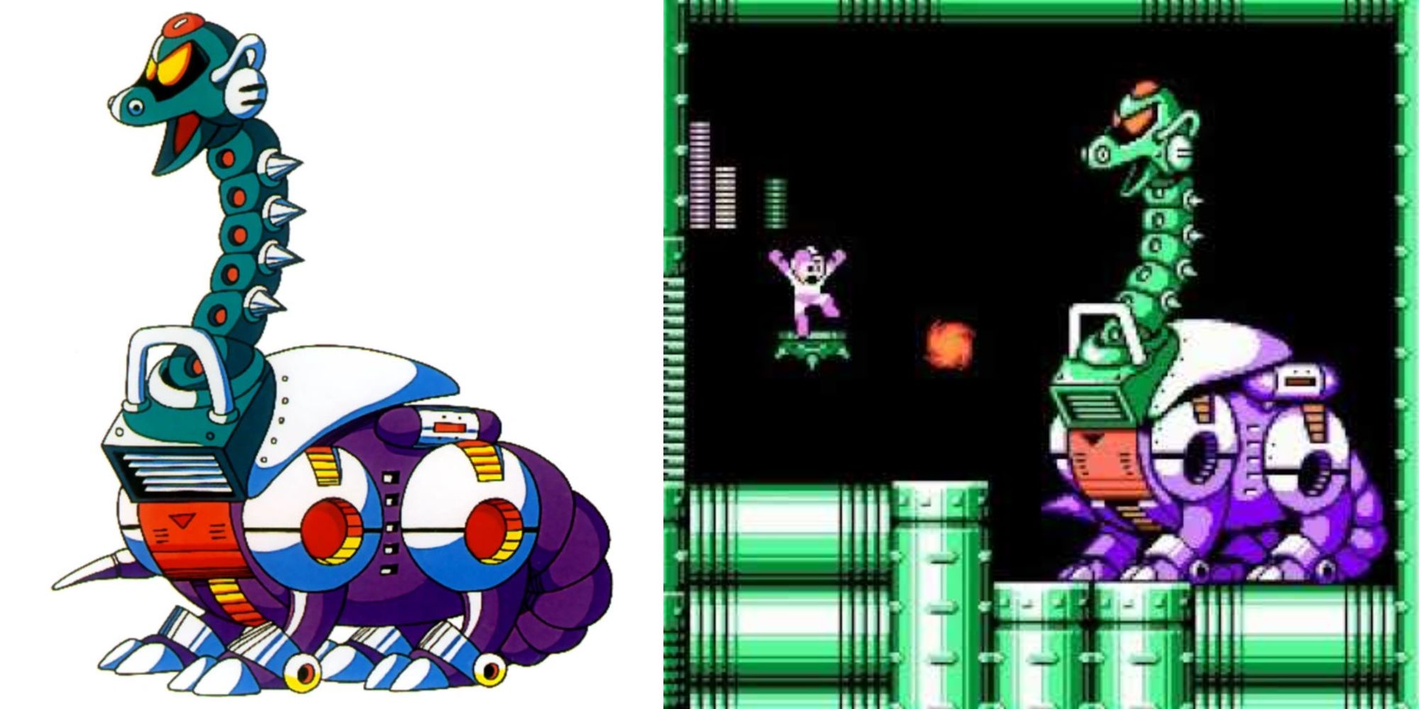 Mega Man Boss Mechazaurus Character Art and Boss Battle