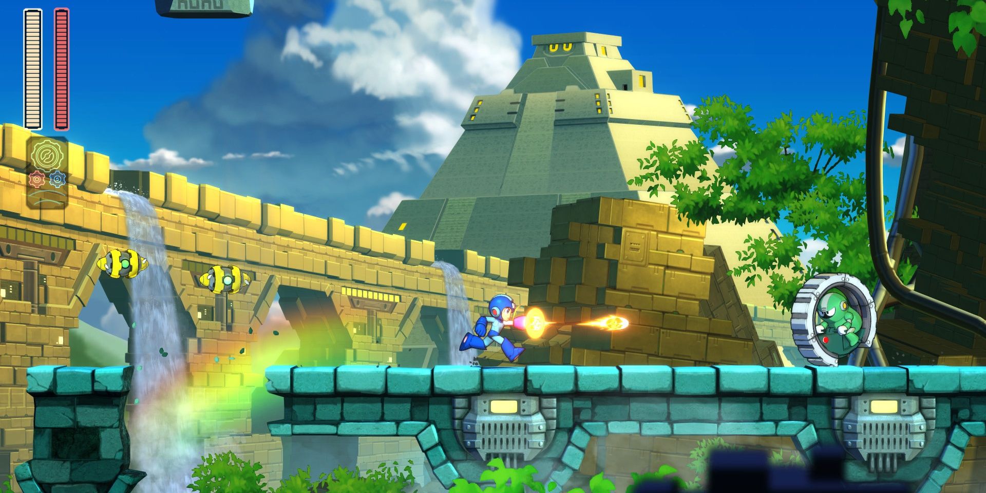 Mega Man shooting enemies in Megan Man 11