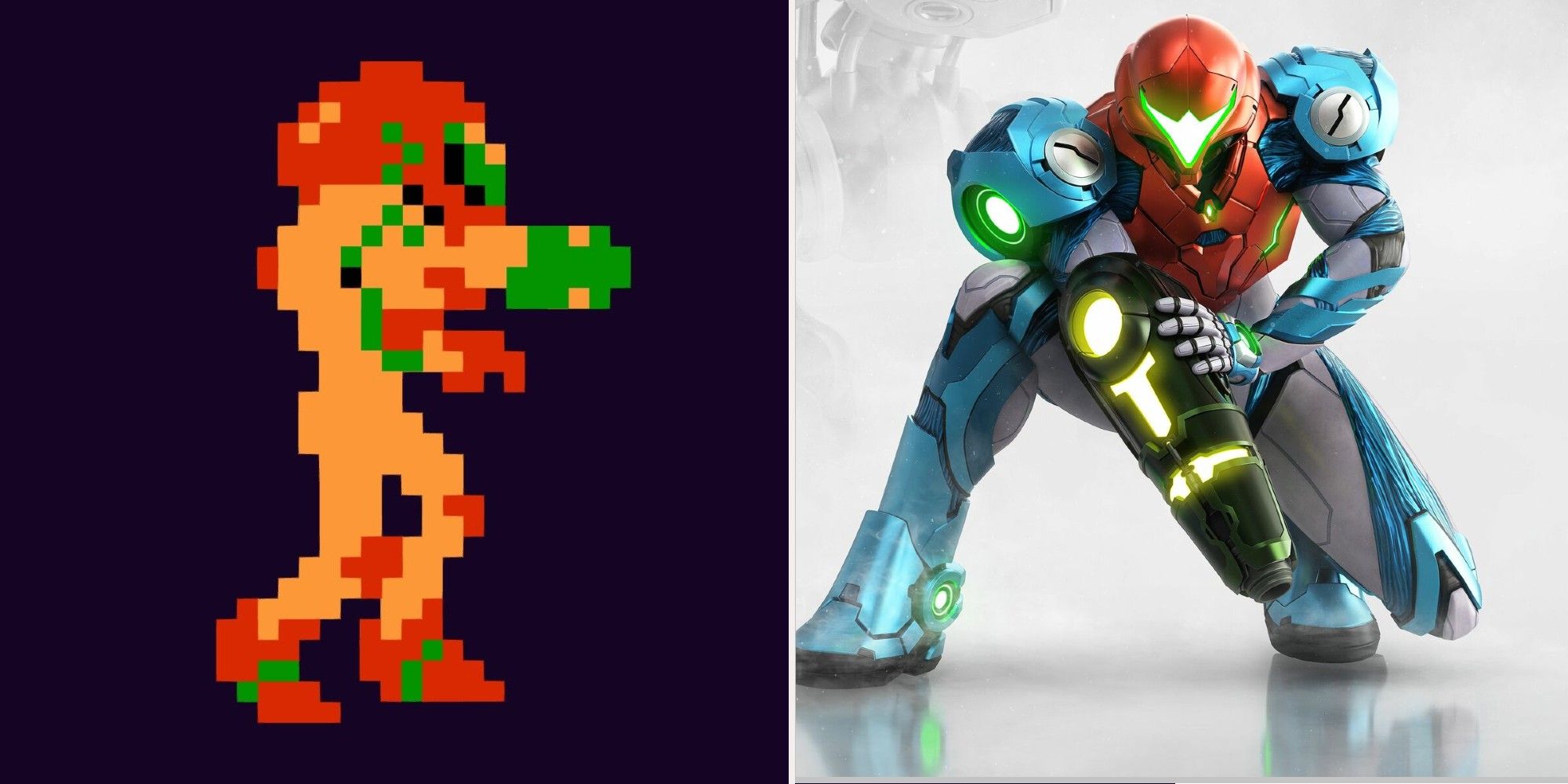 Metroid - Samus NES design and Metroid Dread design