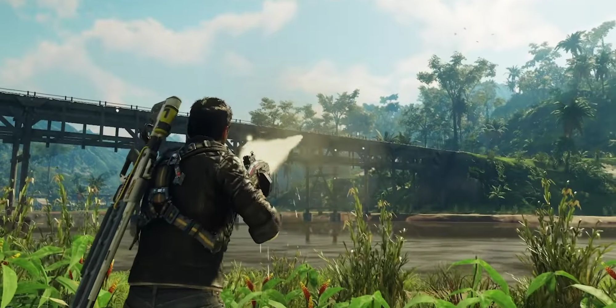 Just Cause 4: Rico Using The PBX Mine Launcher On A Bridge