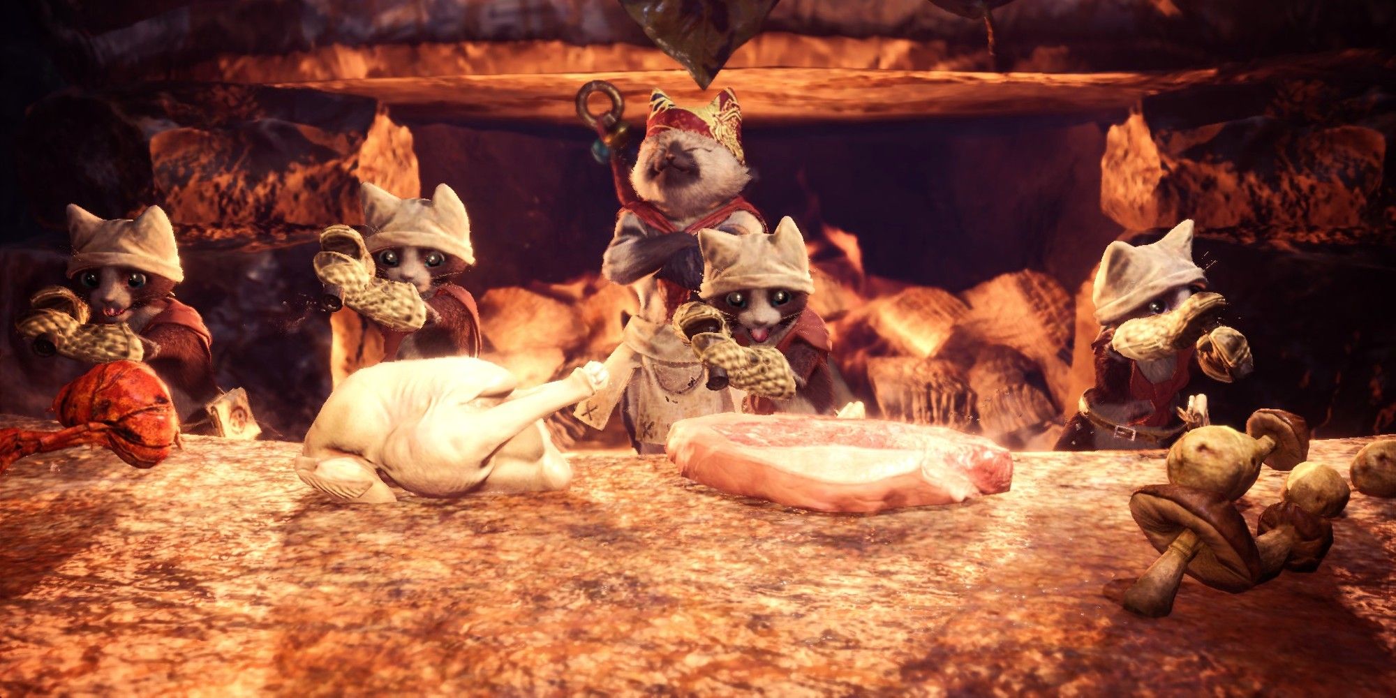The Felynes are creating a dish for the hunters in Monster Hunter World
