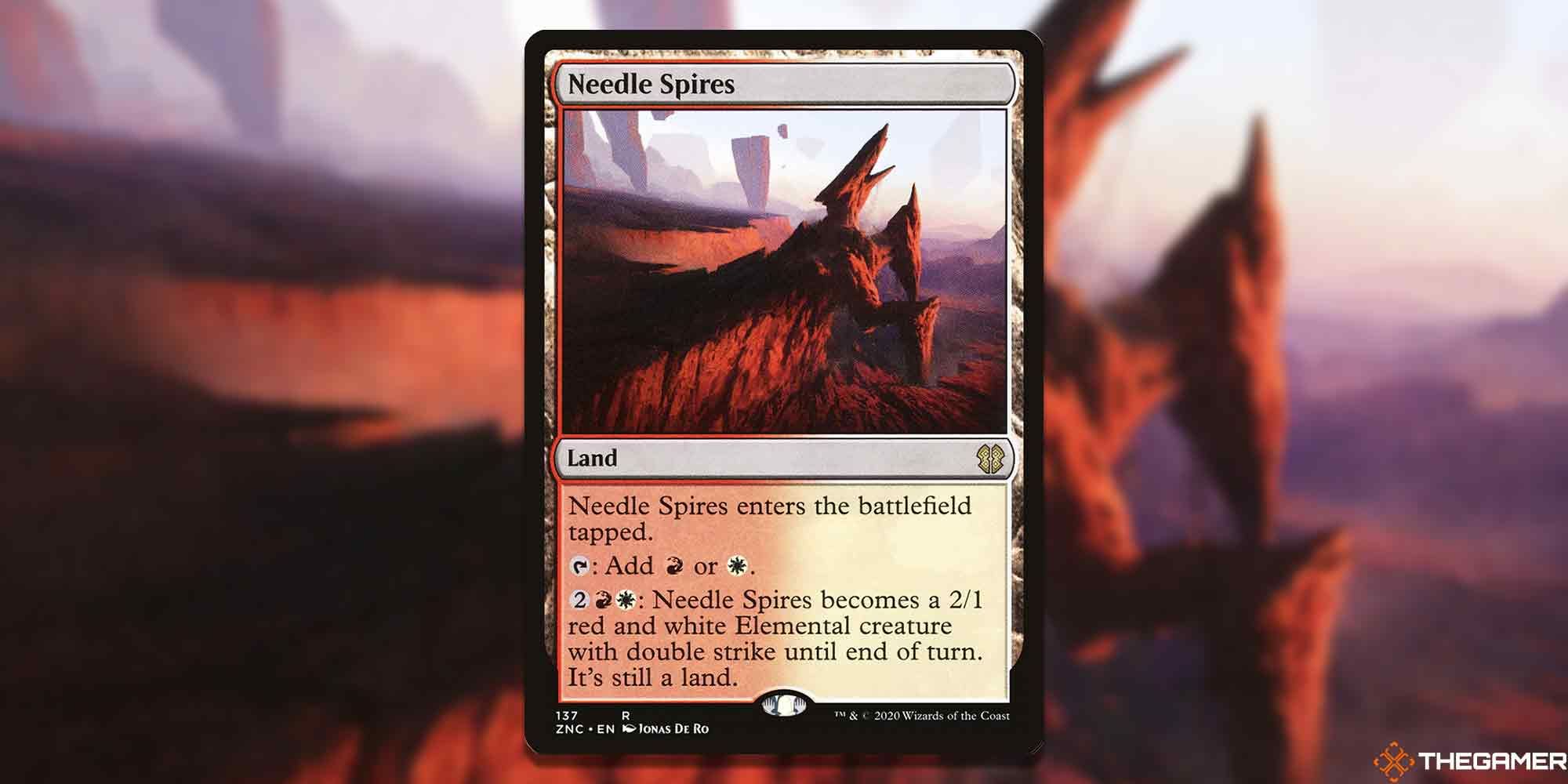 Image of Needle Spires card from Magic: The Gathering, featuring art by Jonas De Ro