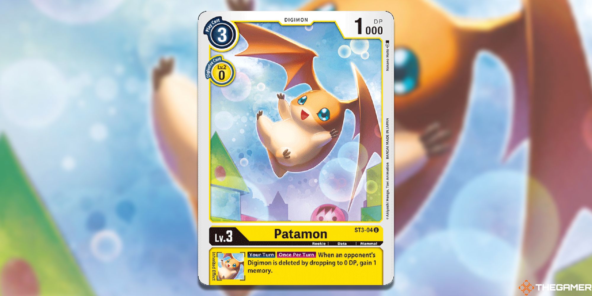 An image of the Patamon card from Digimon Card Game. 
