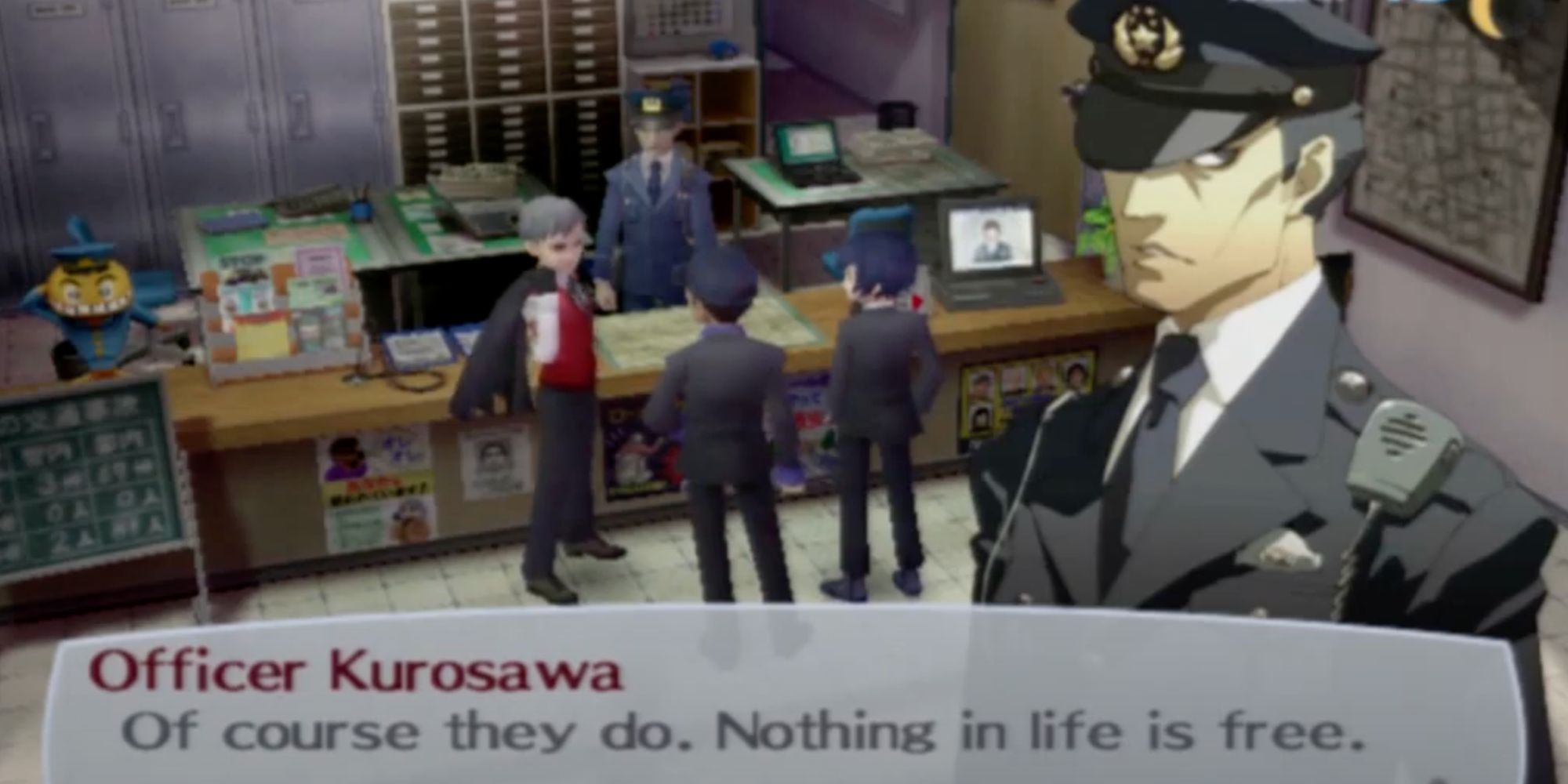 Persona 3 Portable Officer Kurosawa selling you weapons