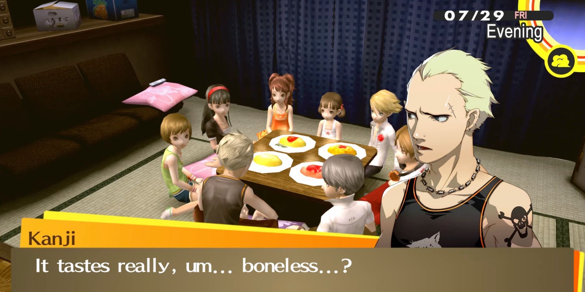 Persona 4 Golden Kanji omelette food tasting