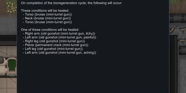 Rimworld Biosculpter Pod Regen One Perma injury fixed gui example