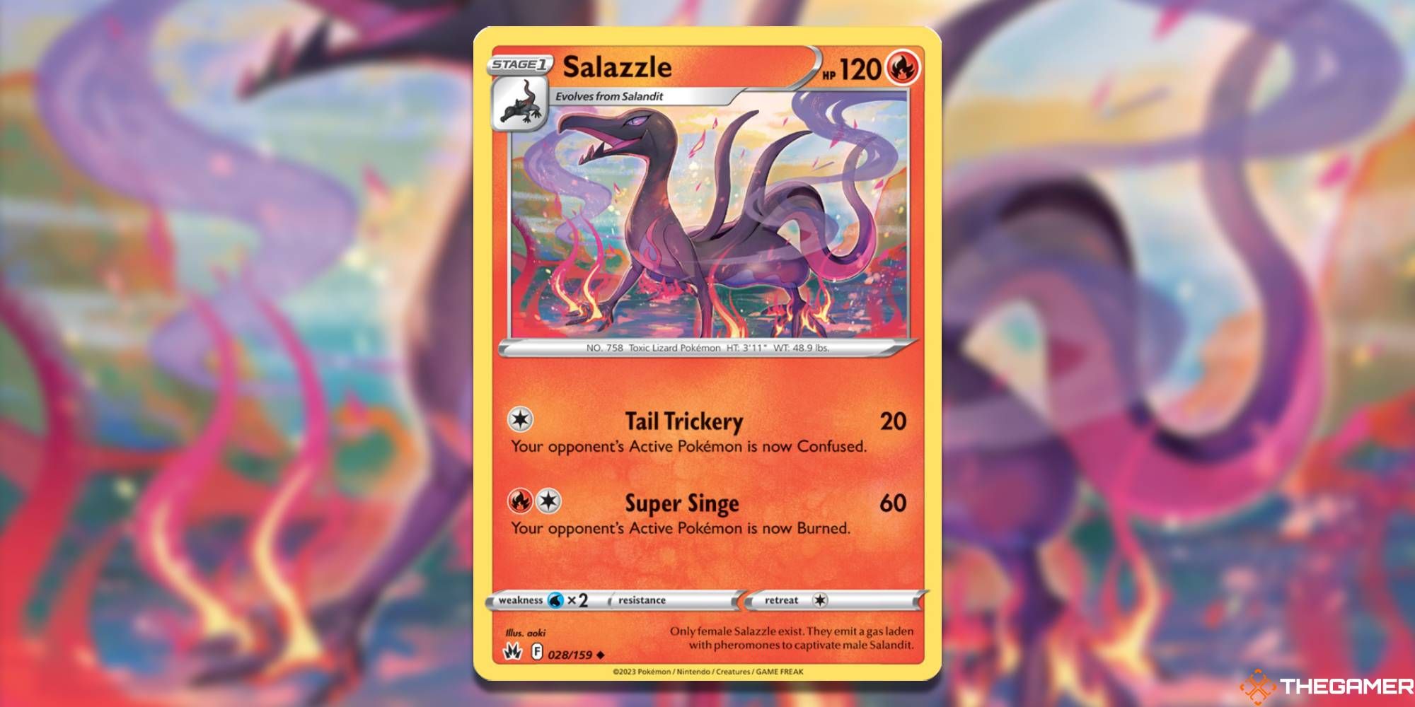 Pokemon TCG: Salazzle from Crown Zenith, with blurred background