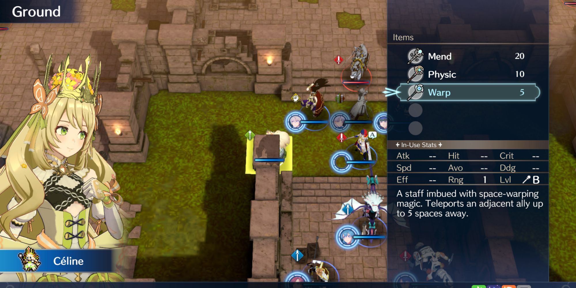 Fire Emblem Engage - Celine selecting Warp