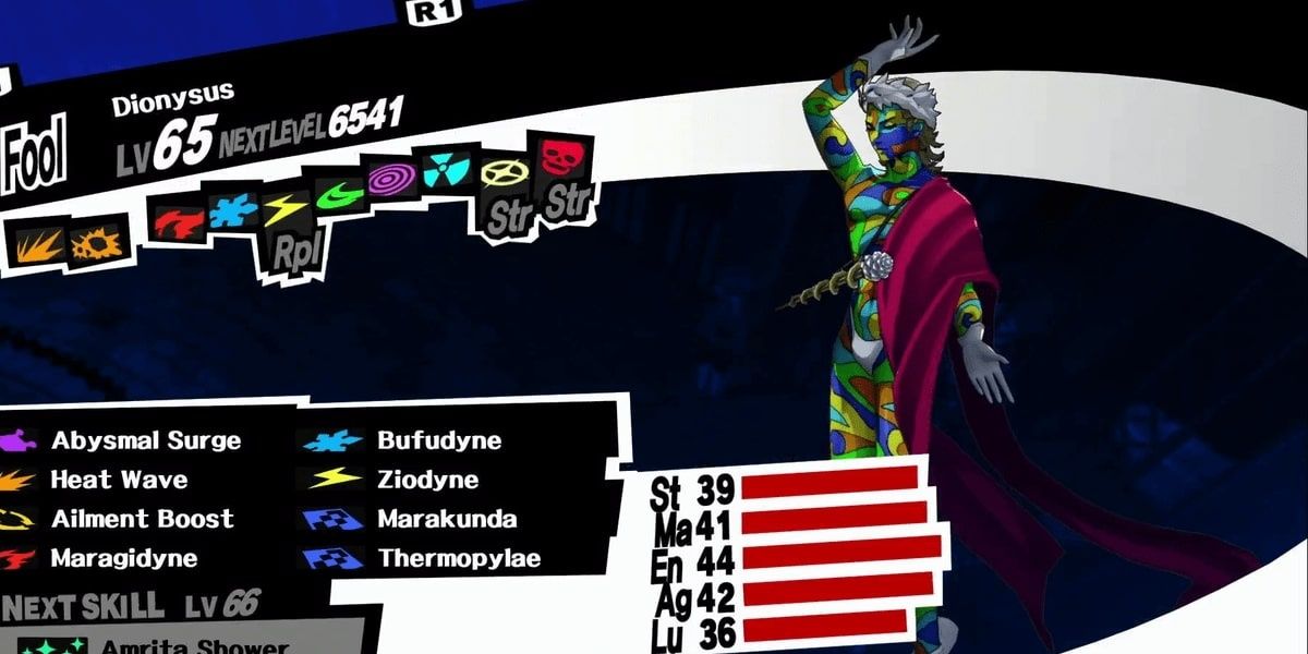 Dionysus Persona 5 stat screen
