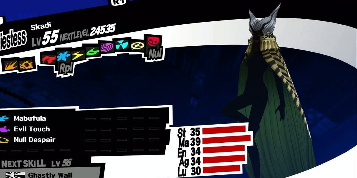 Skadi stat screen in persona 5