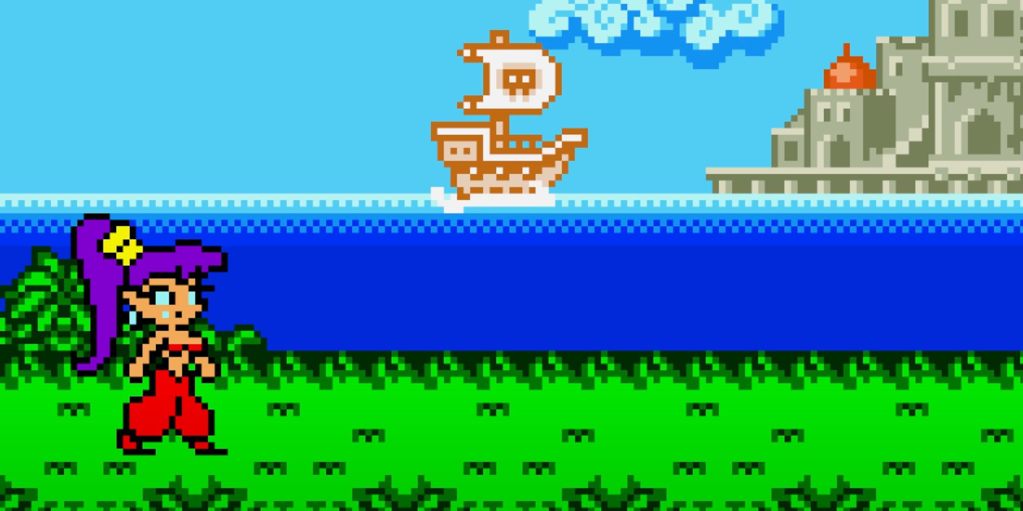 Shantae looking out at the sea in Shantae for GameBoy Color