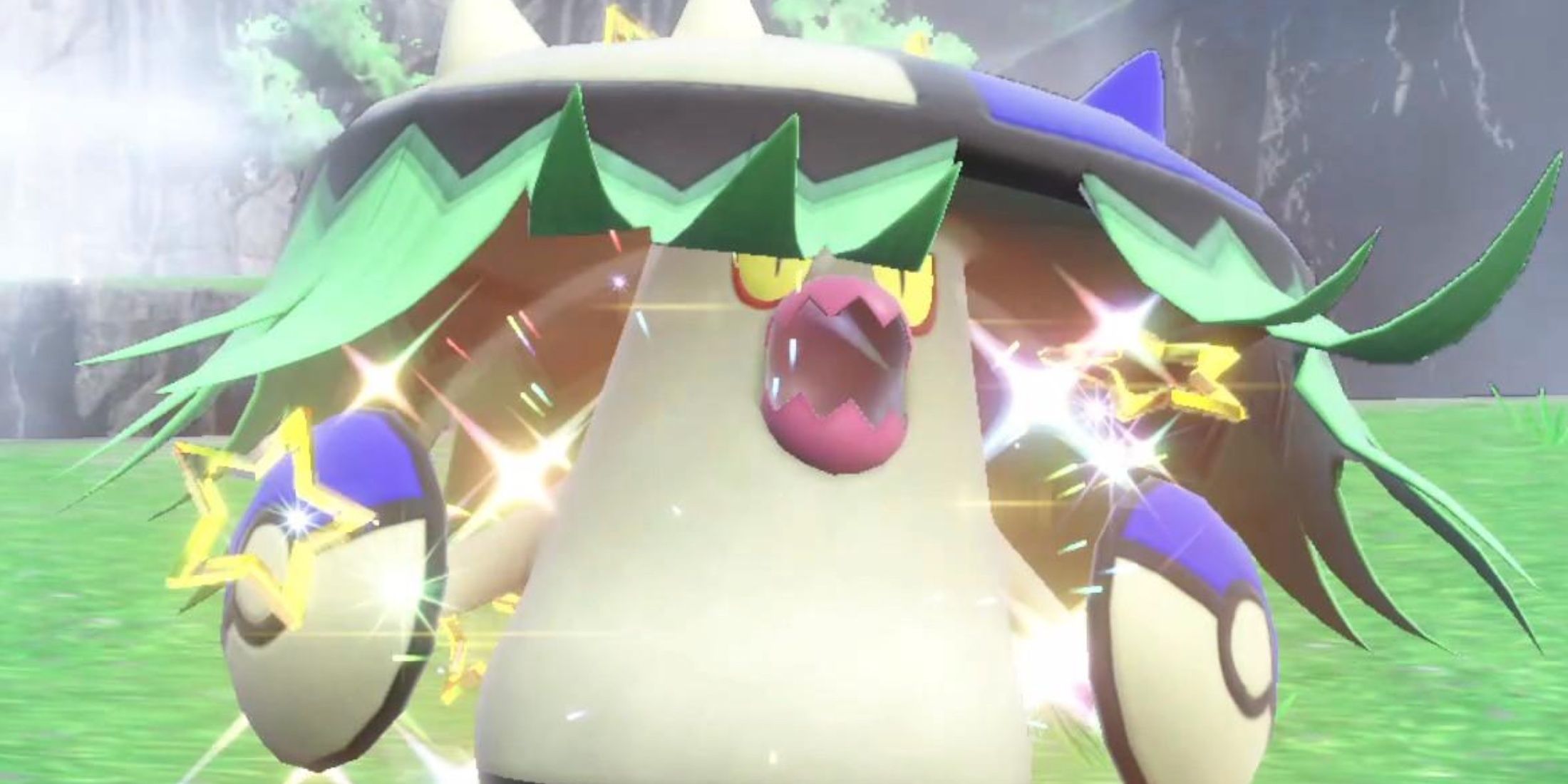 Brute Bonnet growls as shiny stars sparkle around it in Pokemon Scarlet & Violet S&V.