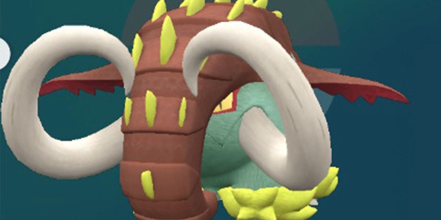 A shiny Great Tusk stares stoically forward in Pokemon Scarlet & Violet S&V.