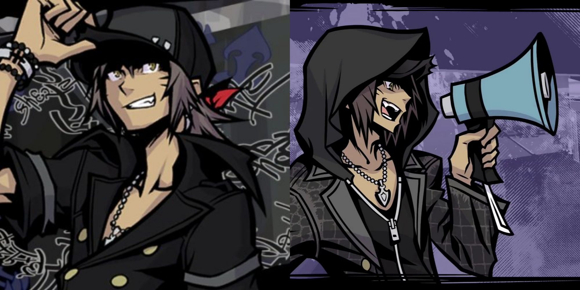 Split image screenshots of Sho Minamimoto in The World End With You and NEO: The World Ends With You.