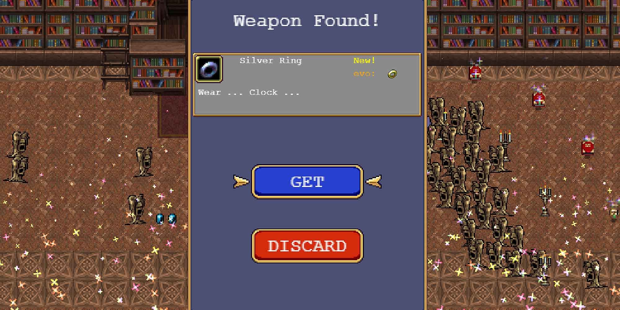 The Silver Ring passive item being found in the Inlaid Library