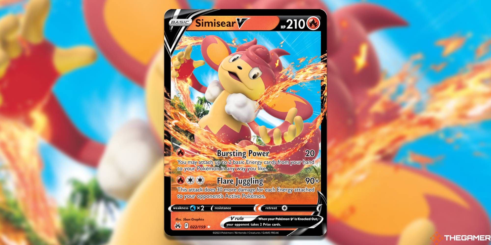 Pokemon TCG: Simisear V from Crown Zenith, with blurred background