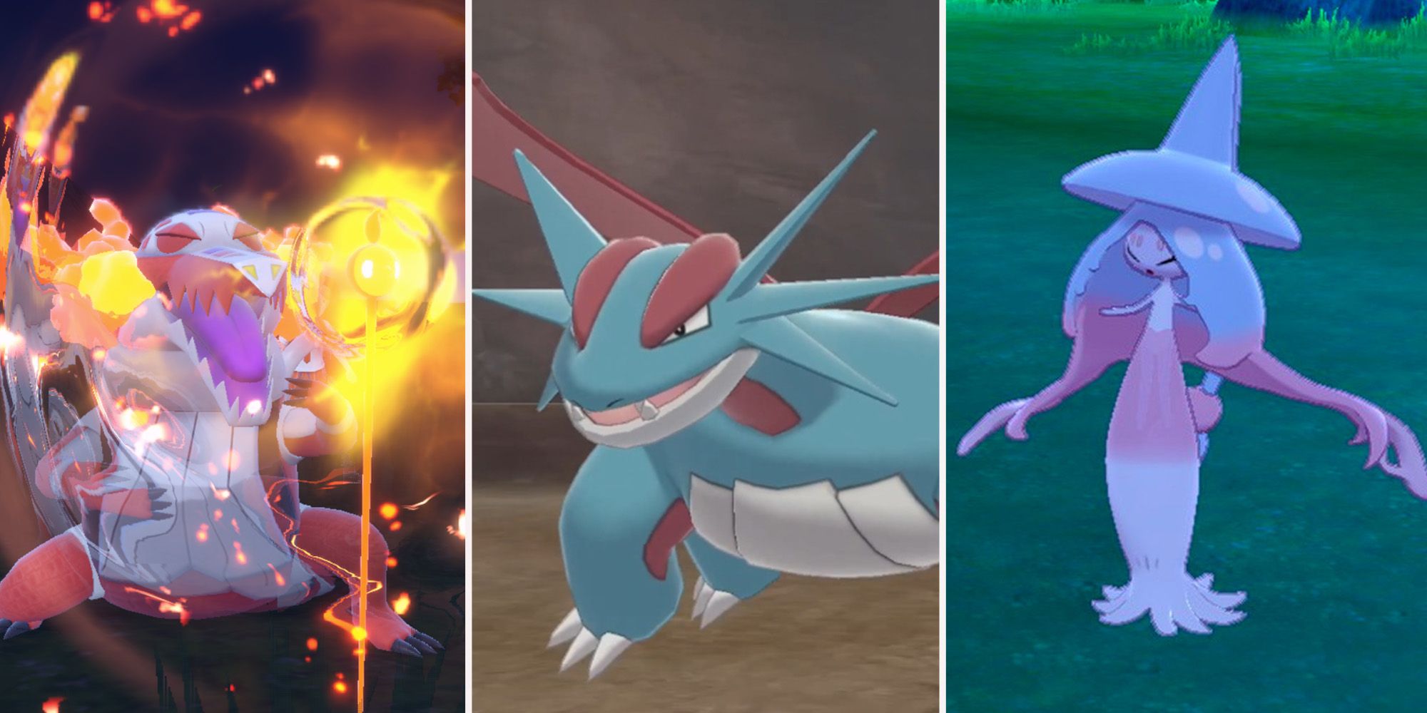 Skeledirge, Hatterene, and Salamence in Pokemon Scarlet and Violet