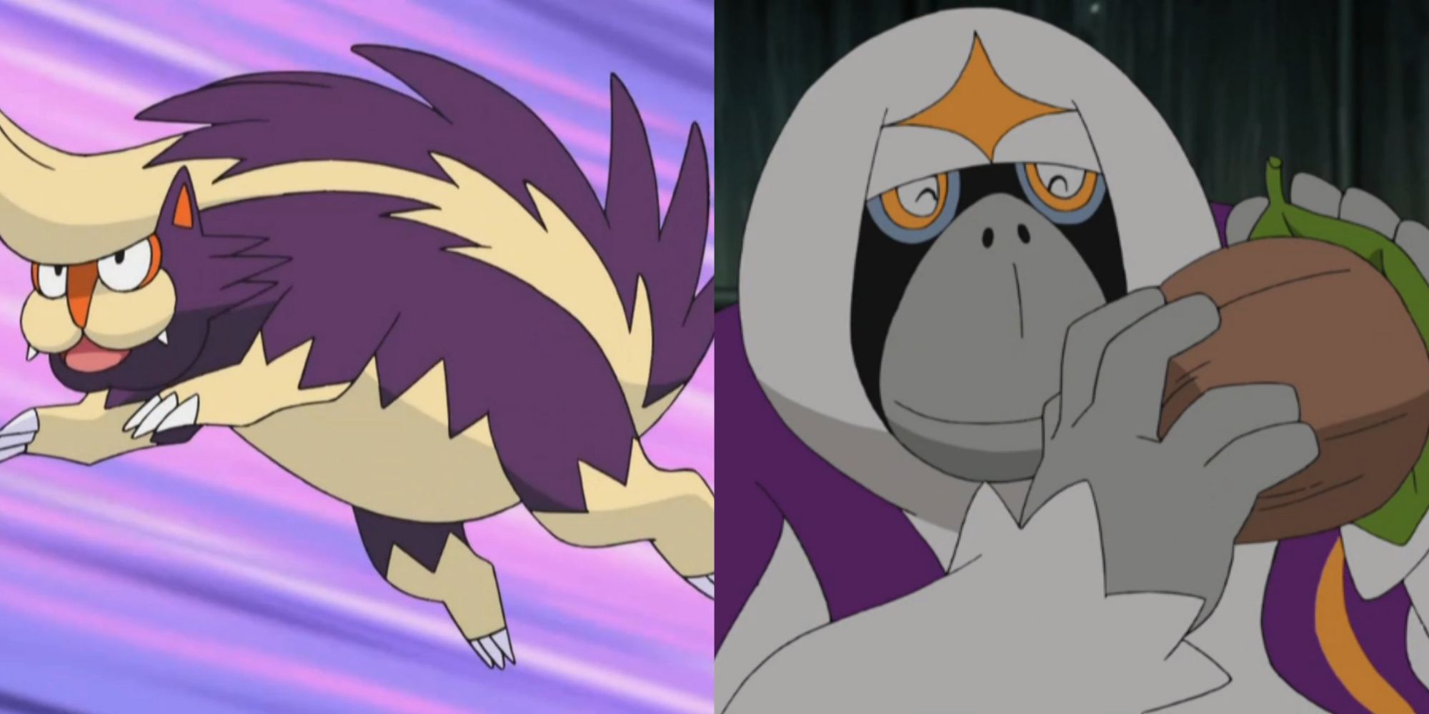 Split image screenshots of Skuntank and Oranguru.