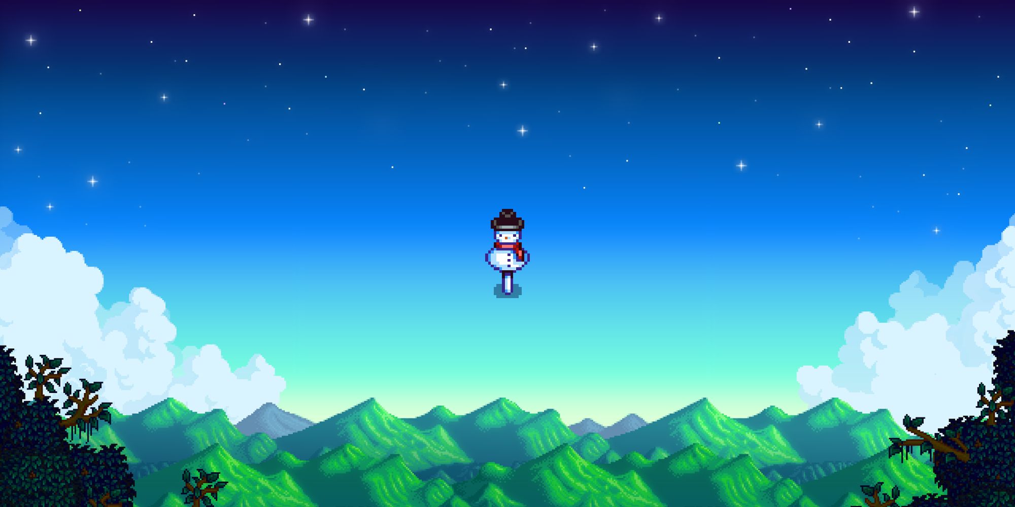 stardew rarecrow snowman on mountain background