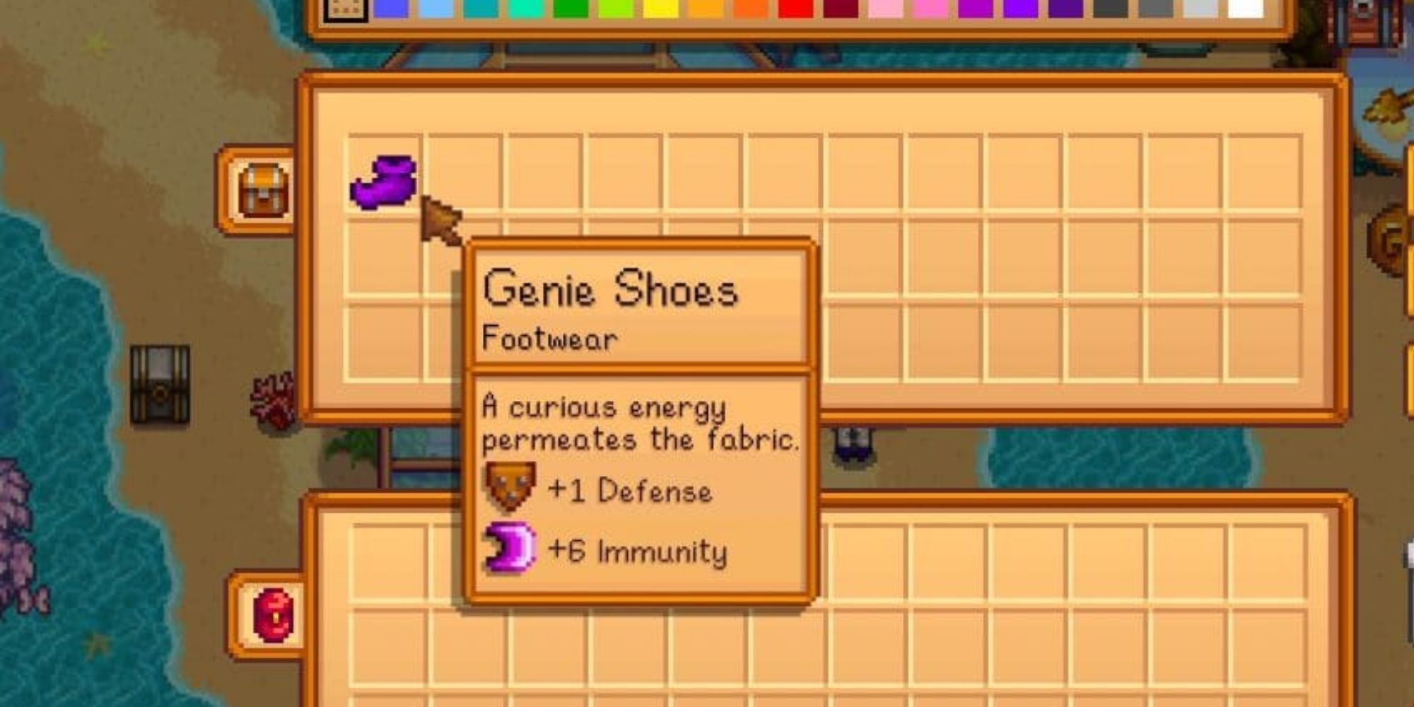 Genie Shoes in a Stardew Valley menu interface