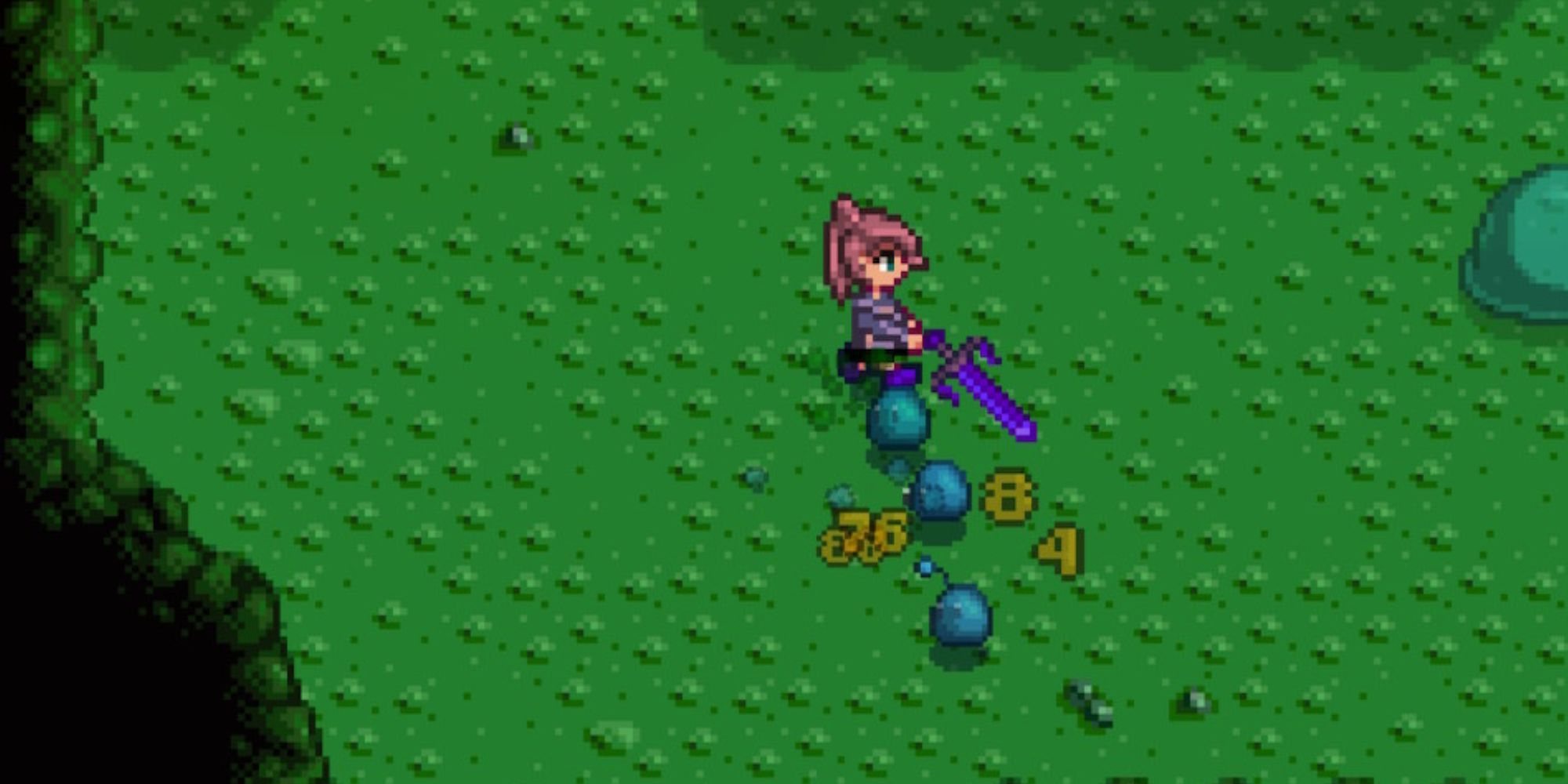 Stardew Valley character fighting slimes in the mines