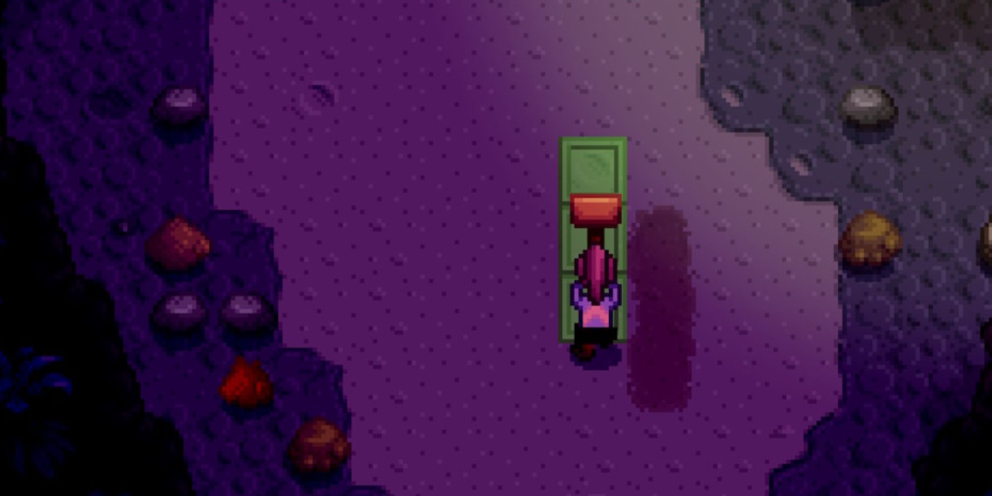 Stardew Valley character tilling mine soil with a hoe