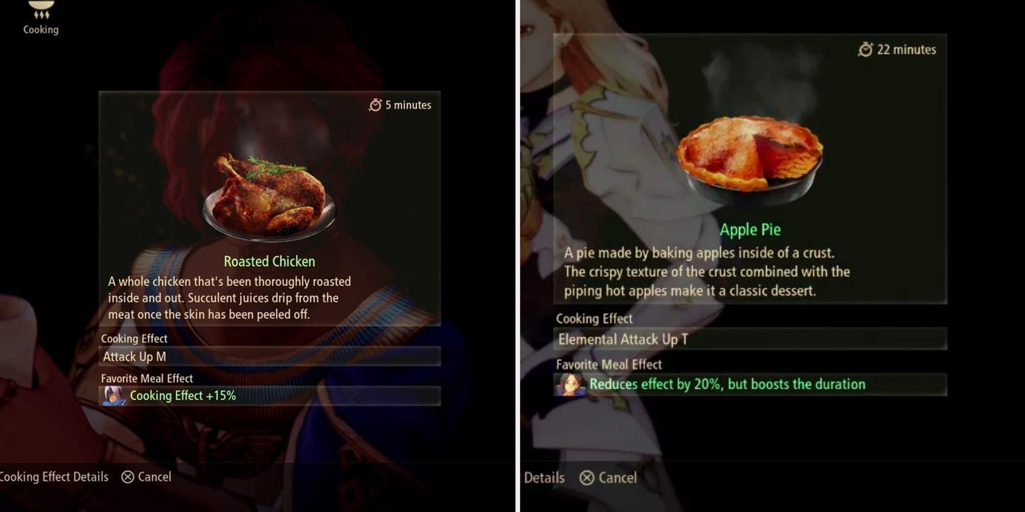 Tales of Arise Cooking - attack up roast chicken and elemental attack up apple pie