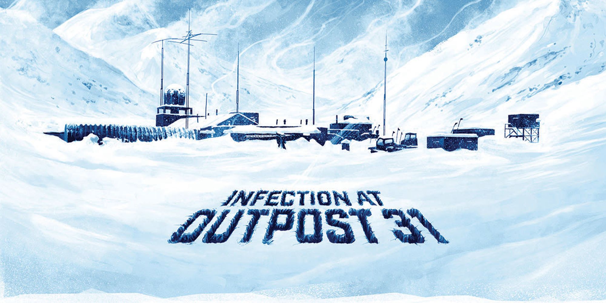 A snowy research outpost with "Infection at Outpost 31" written at the bottom.