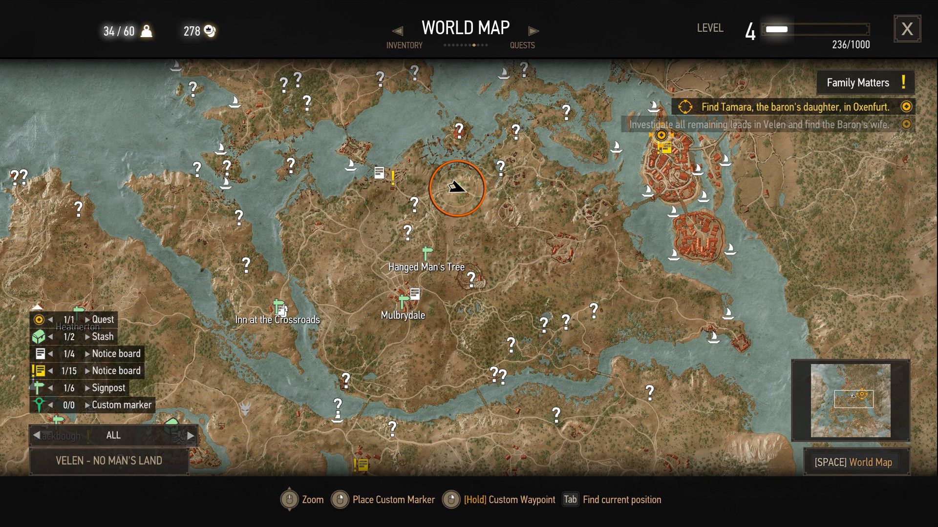 An annotated screenshot showing where a quest can be started from.