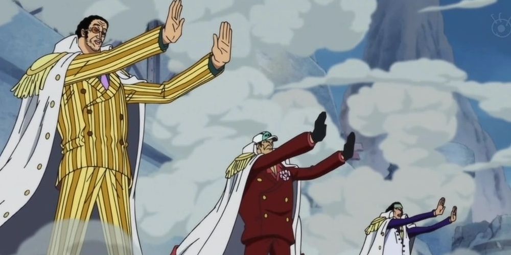 The Admirals using armament haki in One Piece the anime