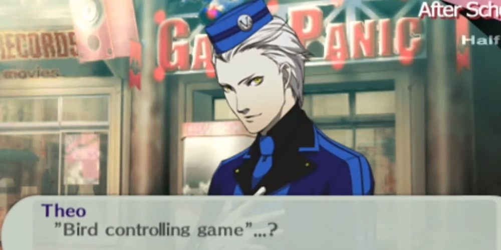 Theodore questioning an arcade game in Persona 3 Portable