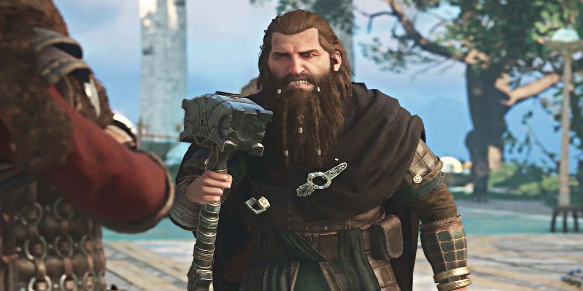 Thor from AC Valhalla holding the Mjolnir