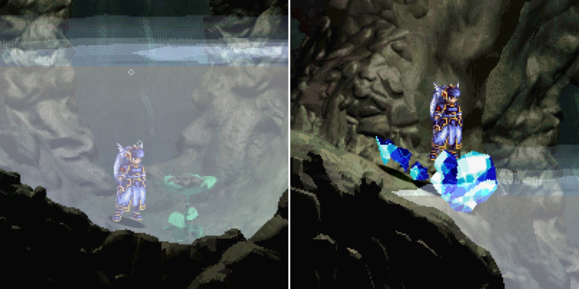 Valkyrie Profile Lenneth - Cave of Thackus Underwater platforming and plants