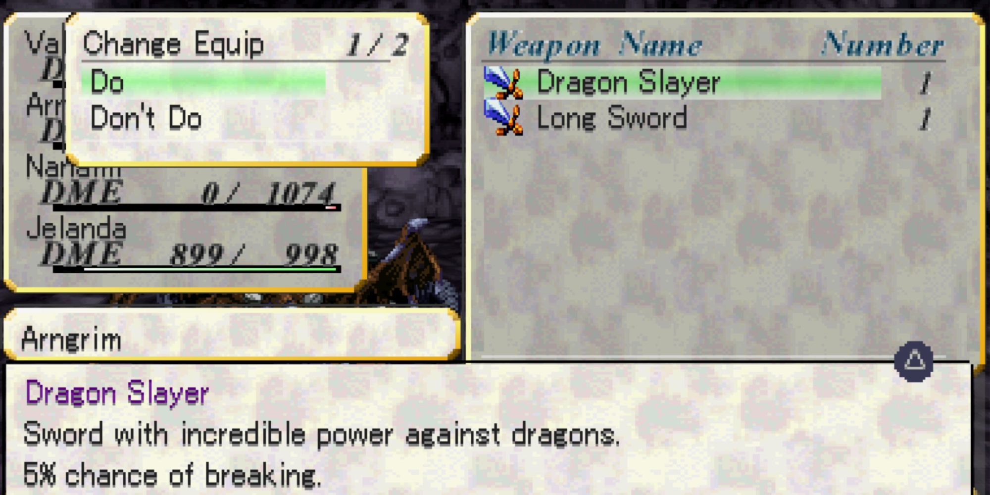 Valkyrie Profile Lenneth - Dragoncastle Caverns Equipping the Dragon Slayer