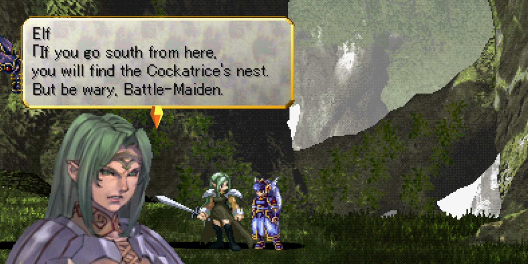 Valkyrie Profile Lenneth - Forest of Spirits Elf warning of the cockatrice