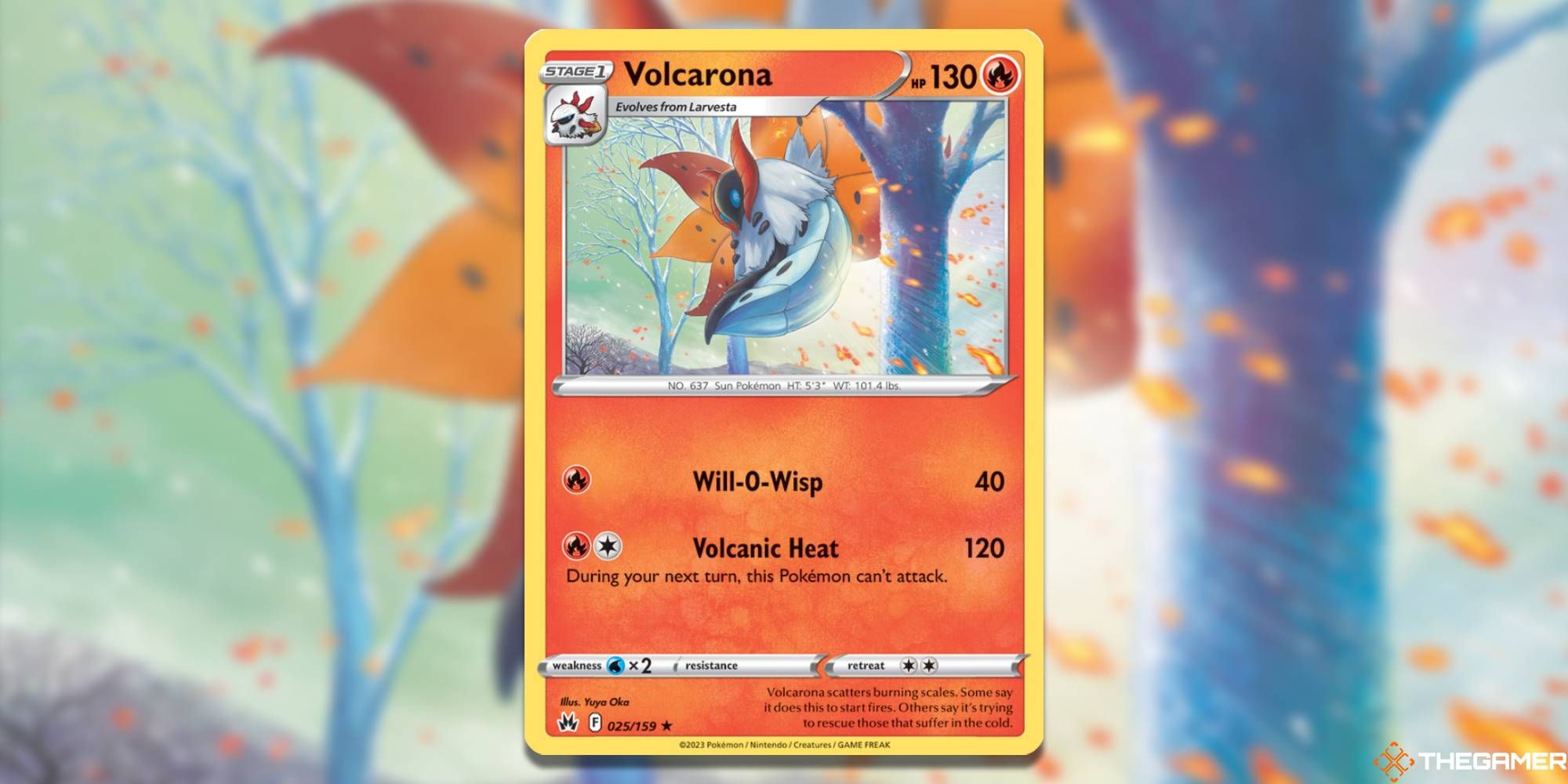 Pokemon TCG: Volcarona from Crown Zenith, with blurred background