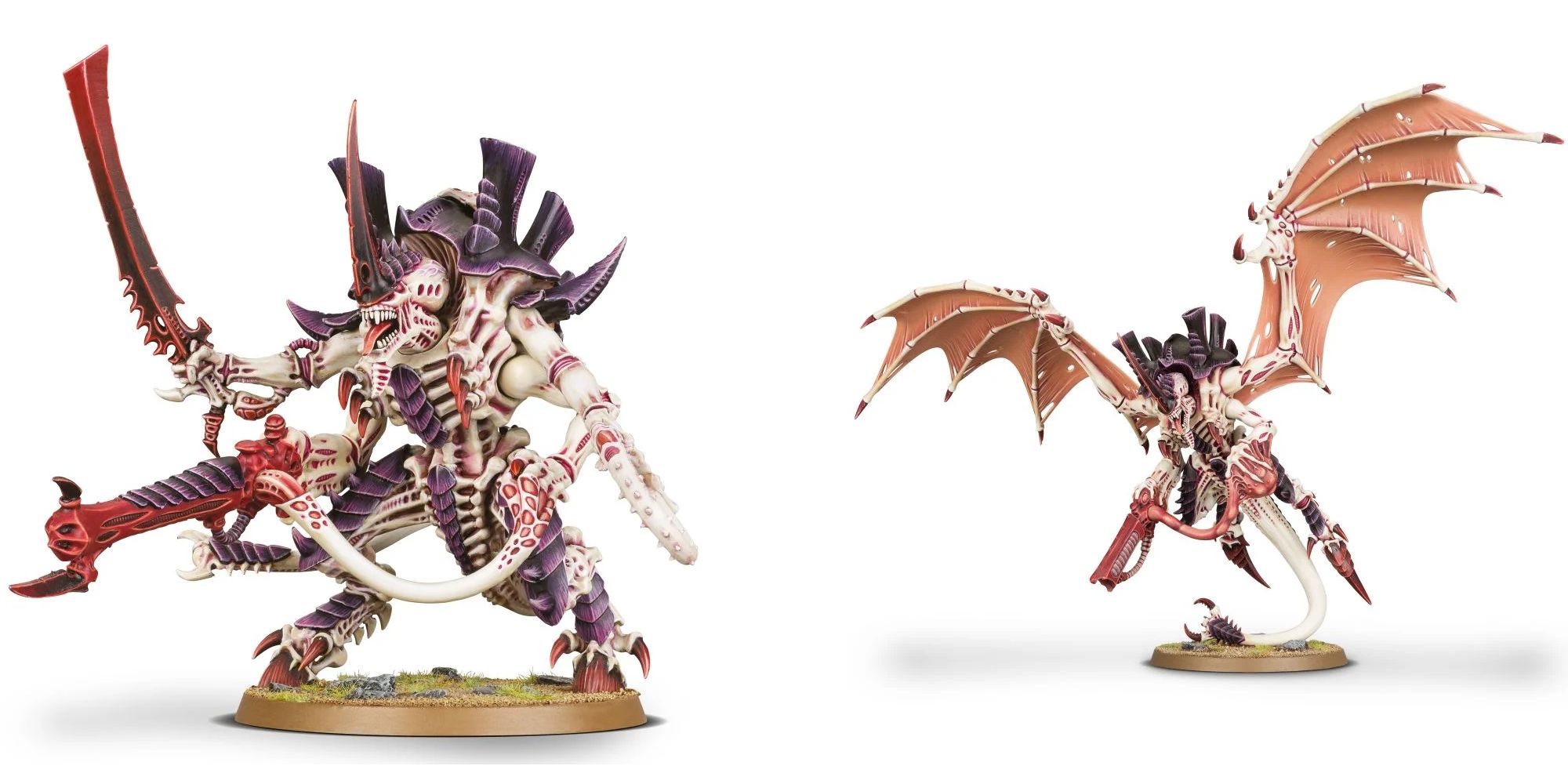 Two Tyranid Hive Tyrants, one with wings and one without