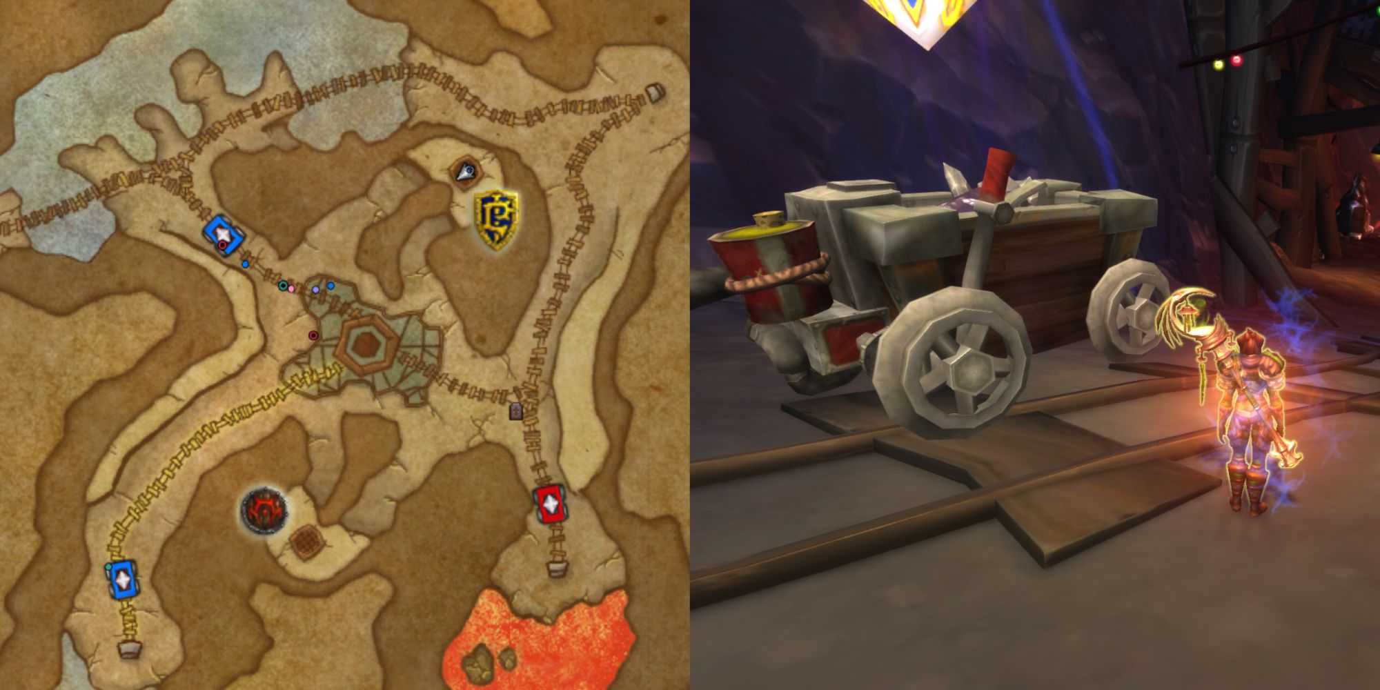 World of Warcraft Silvershard Mines Map and Mine Cart