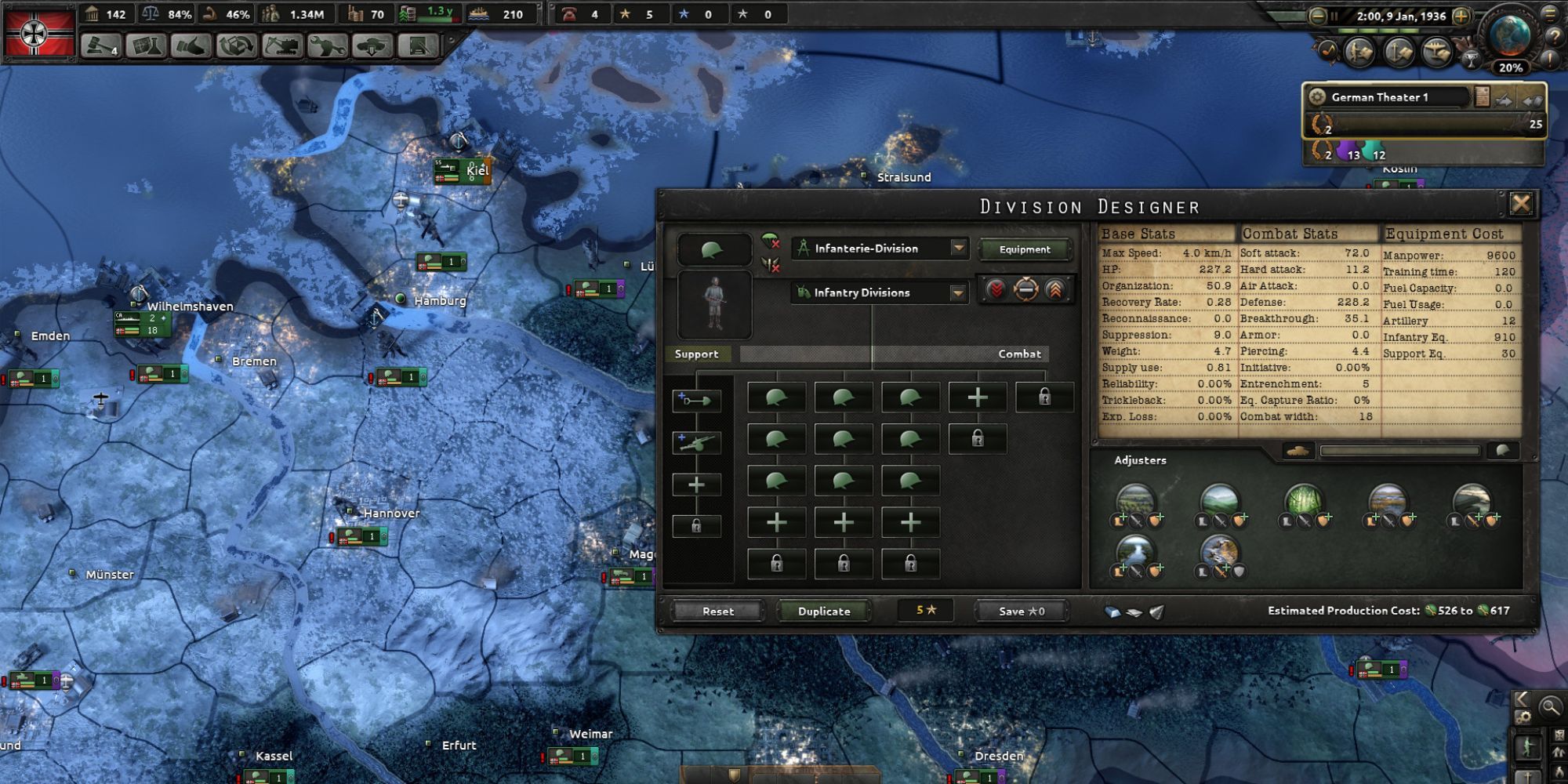 an overview of territories with the Division Designer open to adjust infantry