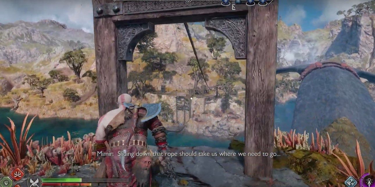 10 Kratos running toward zipline on Lyngbakr island