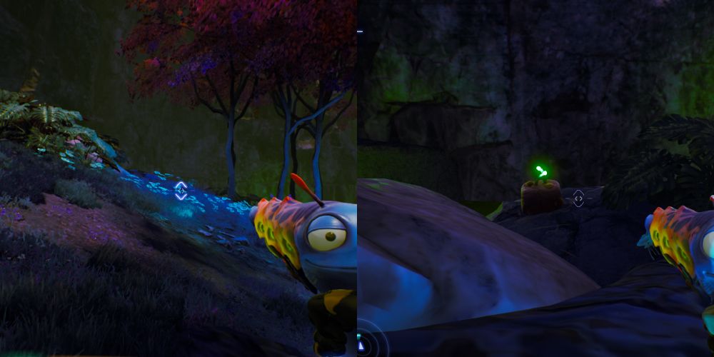There's a short line of trees near the edge of a cliff. A Luglox is overlooking the canyon.