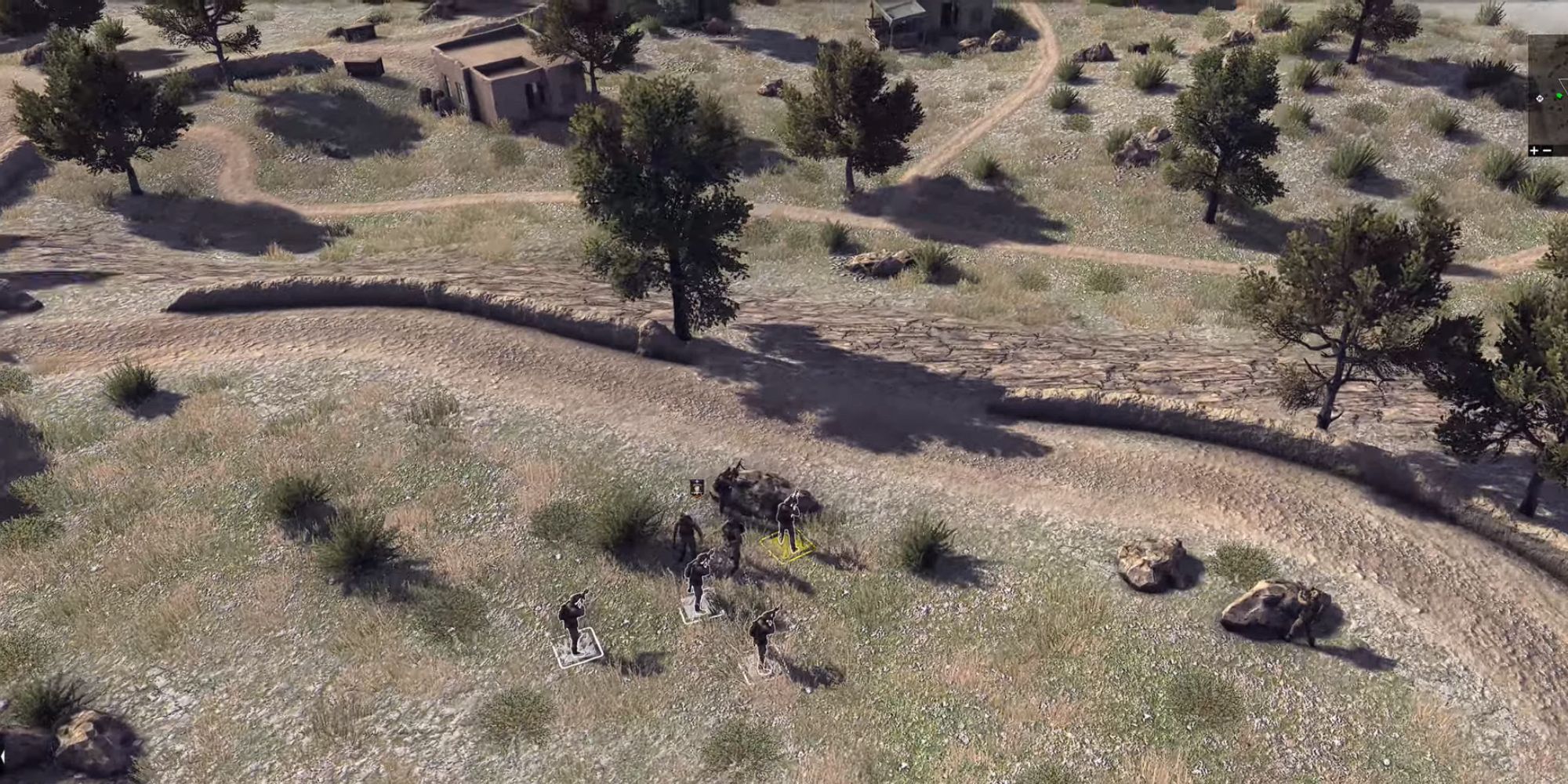 top view of squad of soldiers being highlighted to move forward
