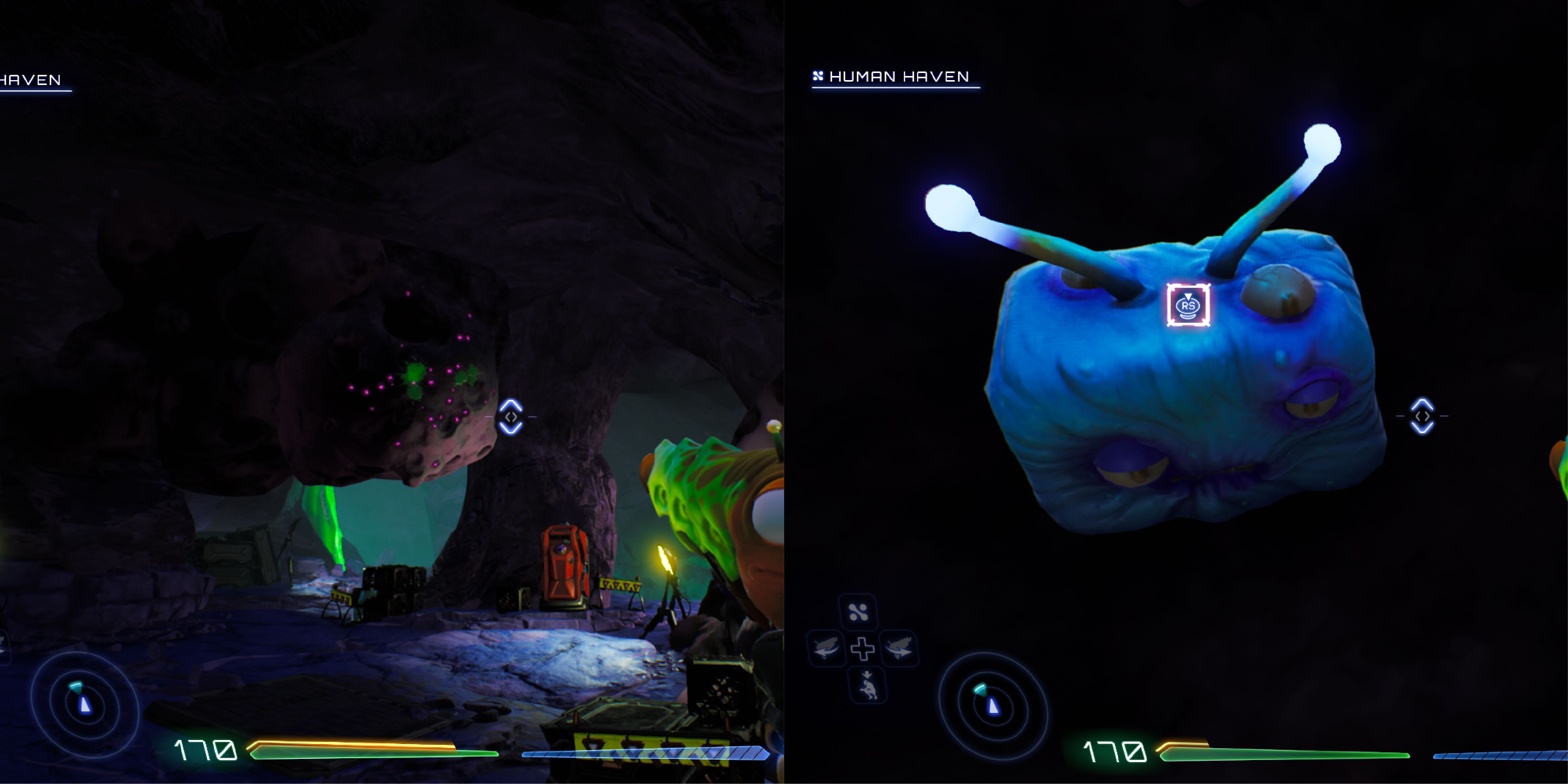 It's a small cavern with a few smaller mining equipment lying around. There's a hollowed-out stone protruding from the ceiling. Inside the stone is a Luglox.