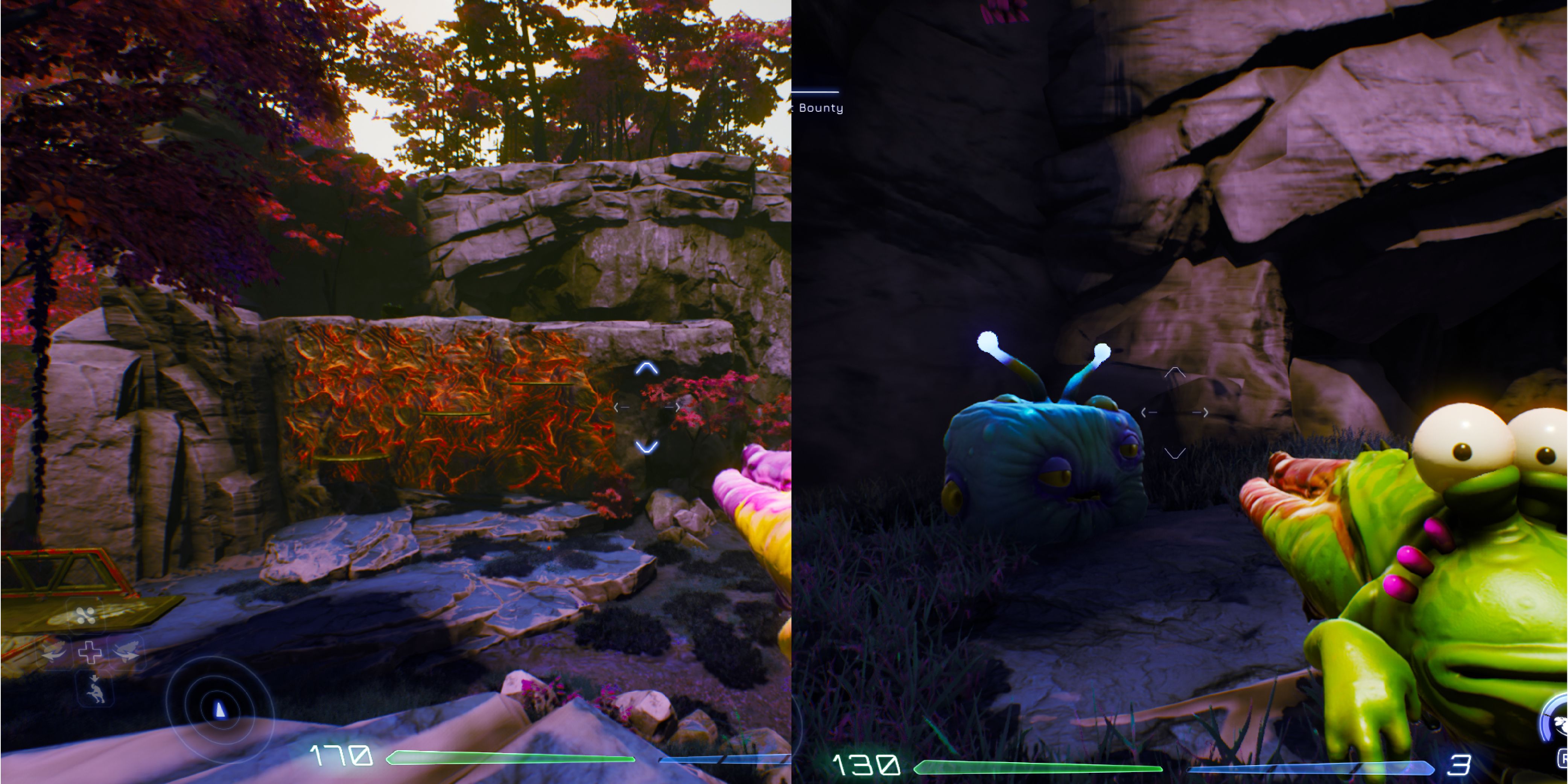 A large wall is covered in the glowing red layer, with a small part of a bridge in view to the left. A Luglox sits in the corner on top of the wall.