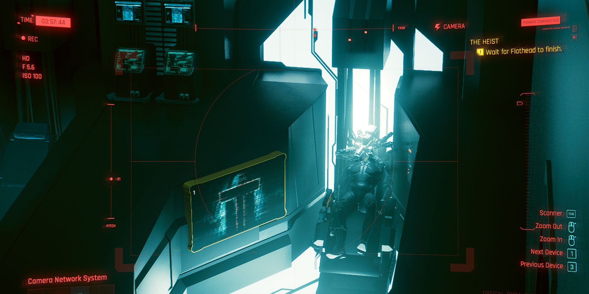 camera view of netrunner while Flathead infiltrates the area