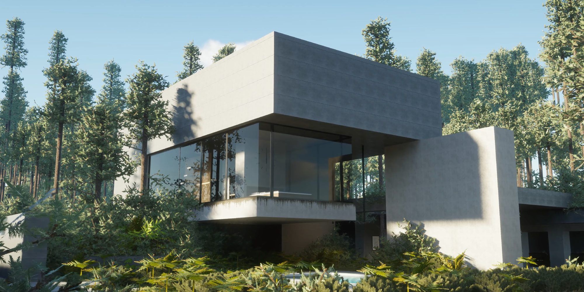 A Brutalist home in Minecraft using the Ultimate Immersion resource pack