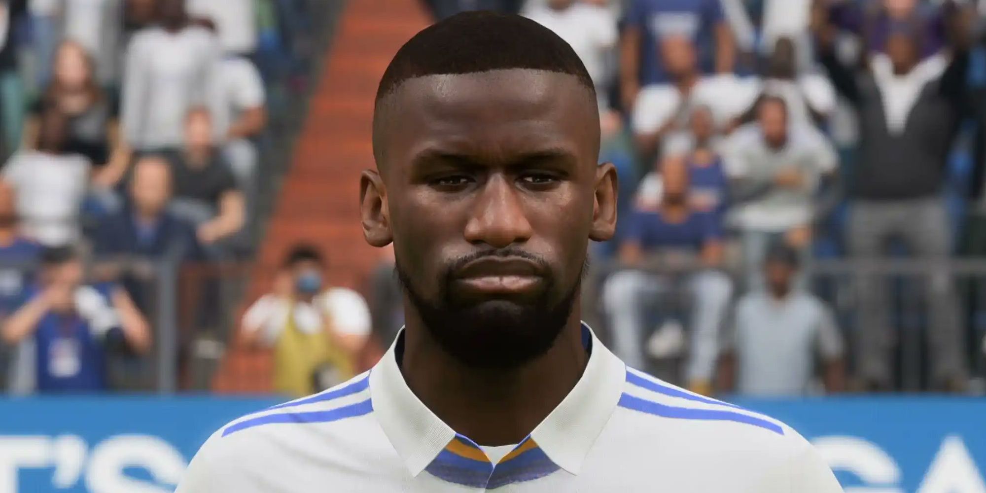A close up of Antonio Rüdiger for Real Madrid in FIFA 23