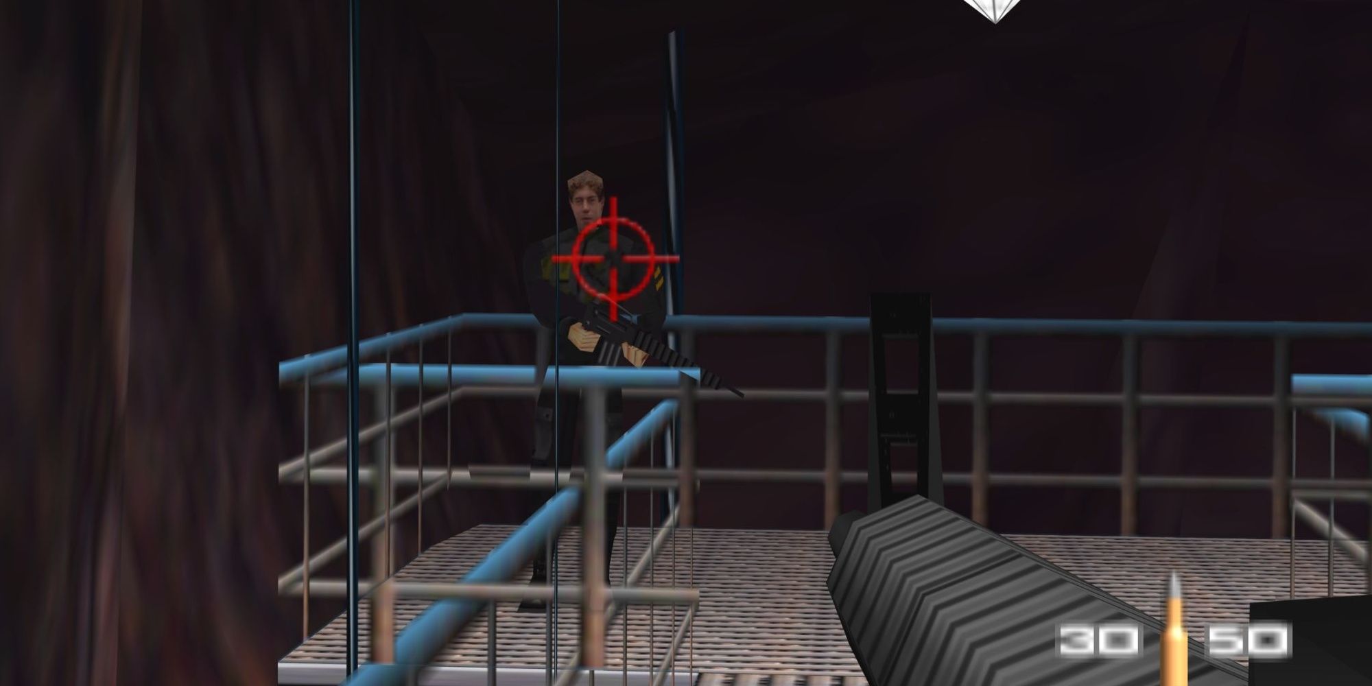 A guard from the Caverns level that can't see you in GoldenEye 007.