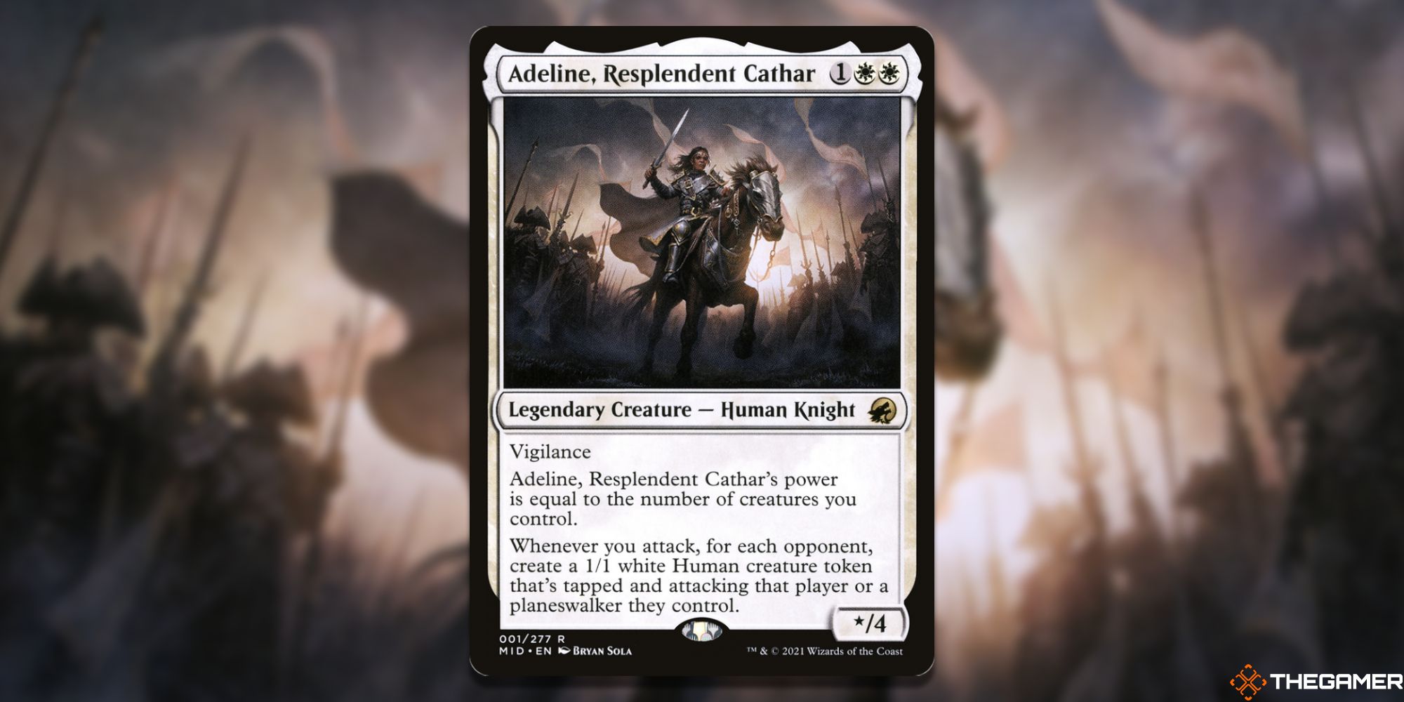 Image of the Adeline, Resplendent Cathar card in Magic: The Gathering, with art card by by Bryan Sola