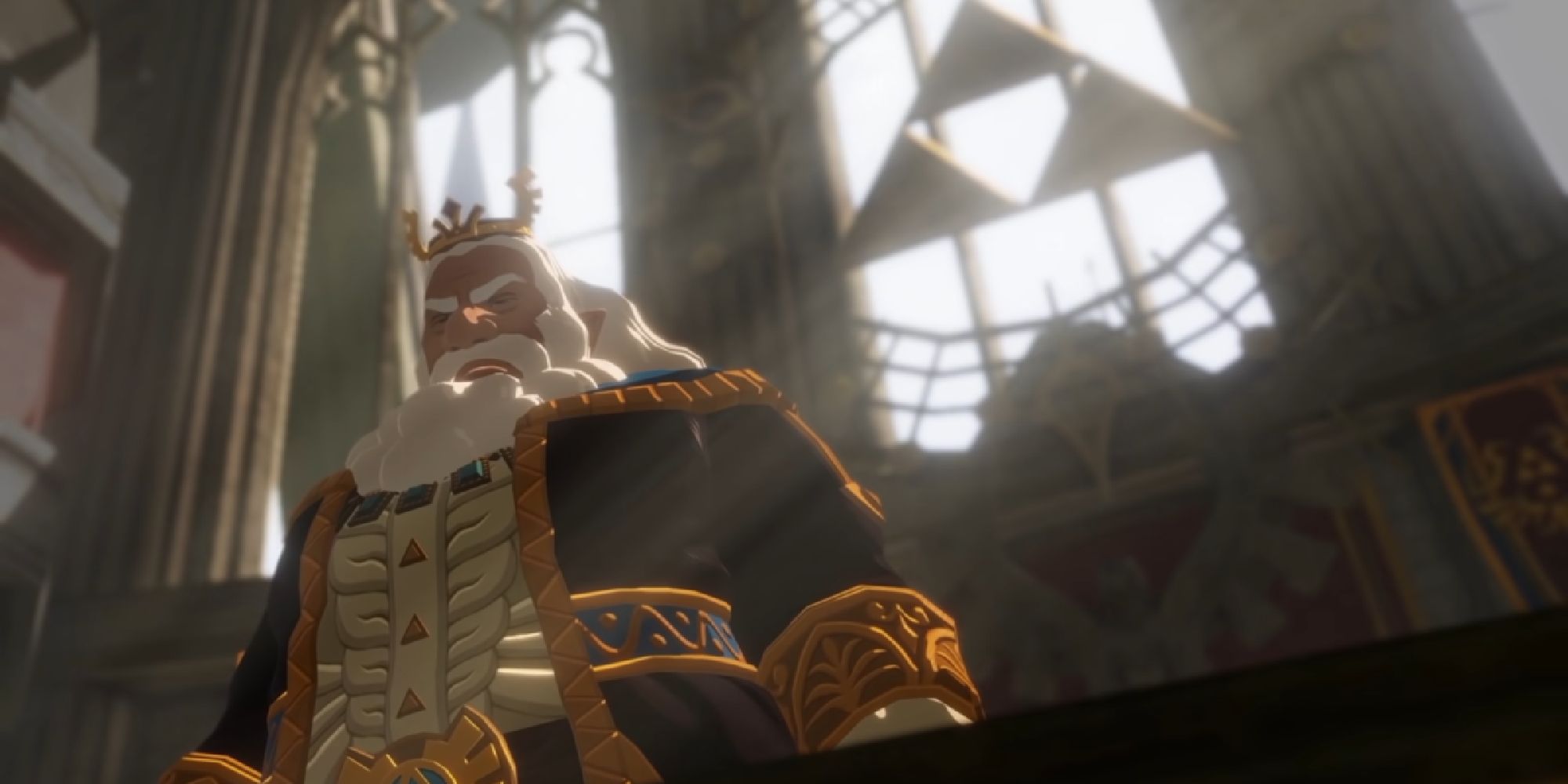 age of calamity king rhoam with triforce window in background